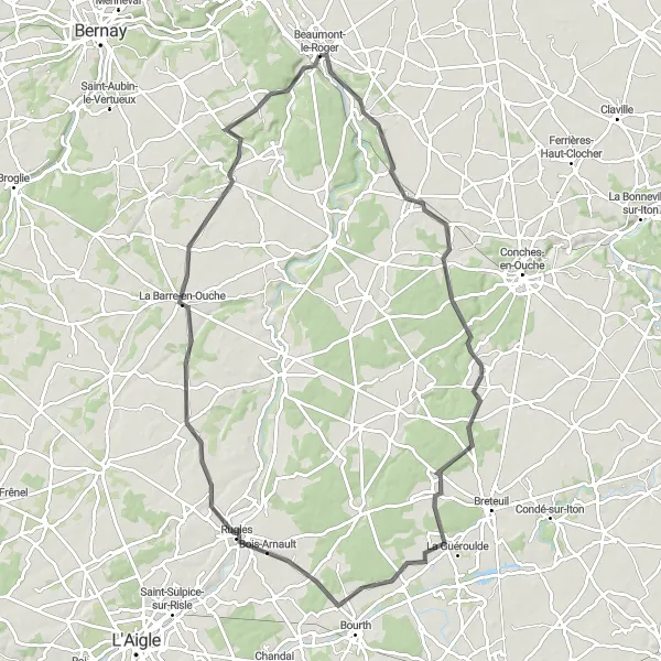 Map miniature of "Romilly Loop" cycling inspiration in Haute-Normandie, France. Generated by Tarmacs.app cycling route planner