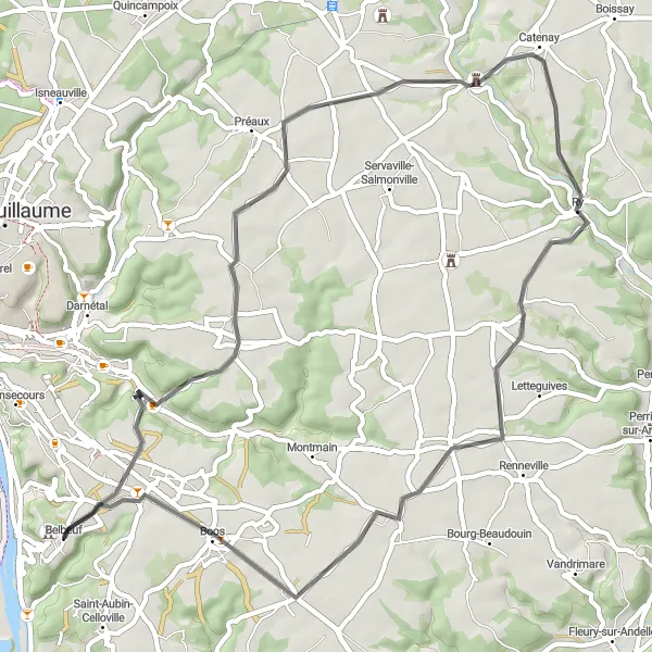 Miniature de la carte de l'inspiration cycliste "Boucle pittoresque en Normandie" dans la Haute-Normandie, France. Générée par le planificateur d'itinéraire cycliste Tarmacs.app