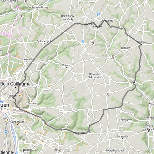 Map miniature of "Rural Delights" cycling inspiration in Haute-Normandie, France. Generated by Tarmacs.app cycling route planner