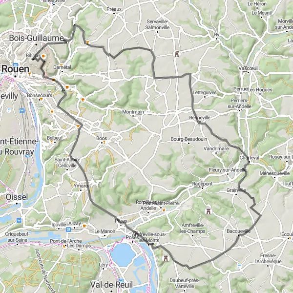 Map miniature of "Challenging Mountain Circuit" cycling inspiration in Haute-Normandie, France. Generated by Tarmacs.app cycling route planner