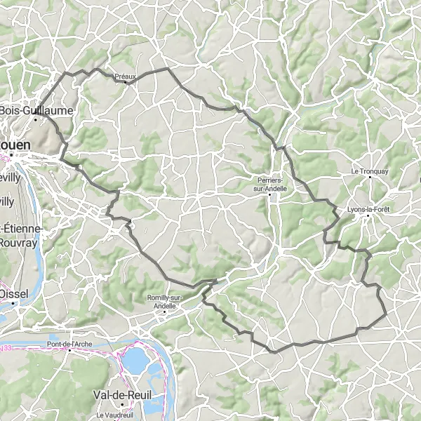 Map miniature of "Rural Beauty and Historical Charm" cycling inspiration in Haute-Normandie, France. Generated by Tarmacs.app cycling route planner