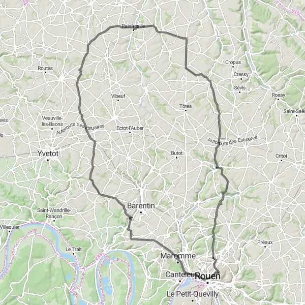 Map miniature of "Climbs and Views in Haute-Normandie" cycling inspiration in Haute-Normandie, France. Generated by Tarmacs.app cycling route planner