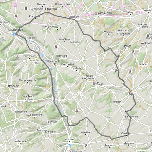 Map miniature of "The Château Circuit" cycling inspiration in Haute-Normandie, France. Generated by Tarmacs.app cycling route planner
