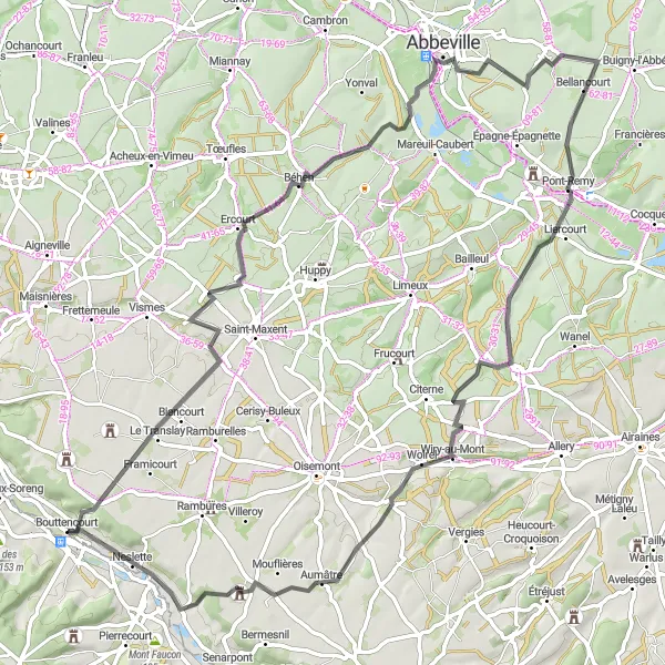 Map miniature of "Challenging Hills and Scenic Landscapes" cycling inspiration in Haute-Normandie, France. Generated by Tarmacs.app cycling route planner