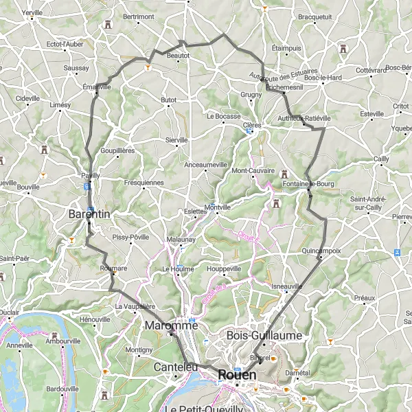 Map miniature of "From Bois-Guillaume to Mont-Saint-Aignan" cycling inspiration in Haute-Normandie, France. Generated by Tarmacs.app cycling route planner