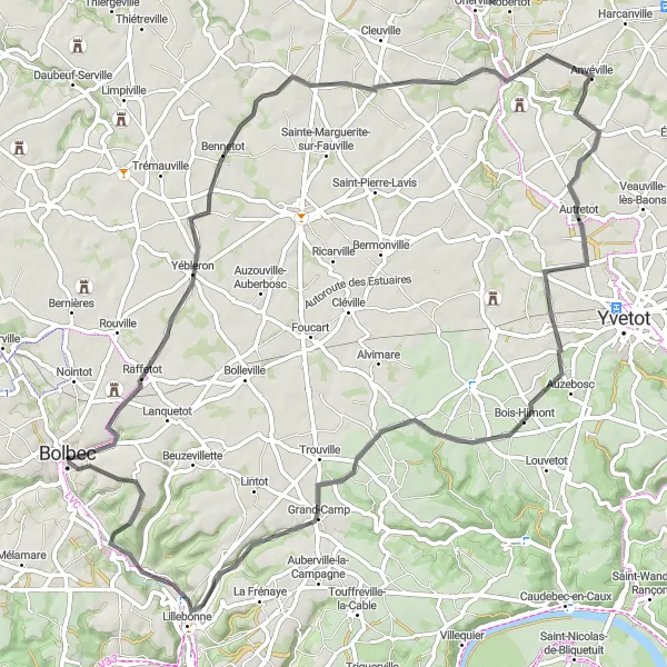 Map miniature of "Hattenville Loop" cycling inspiration in Haute-Normandie, France. Generated by Tarmacs.app cycling route planner