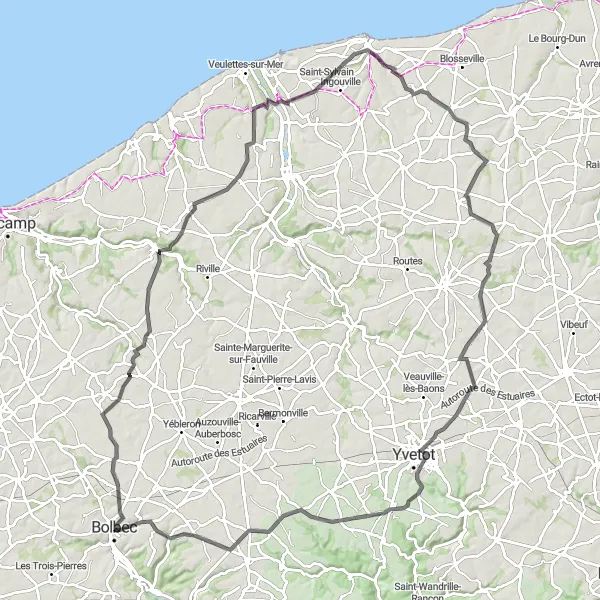 Map miniature of "Bolbec to Yvetot Loop" cycling inspiration in Haute-Normandie, France. Generated by Tarmacs.app cycling route planner