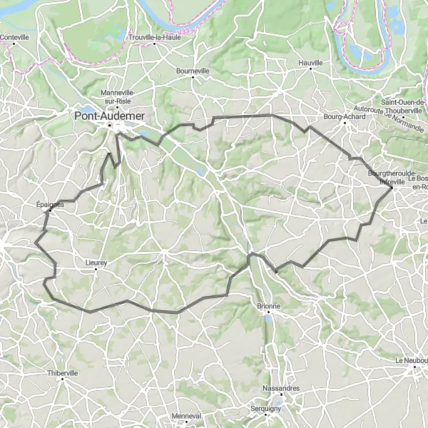 Map miniature of "Scenic Road Cycling in Haute-Normandie" cycling inspiration in Haute-Normandie, France. Generated by Tarmacs.app cycling route planner