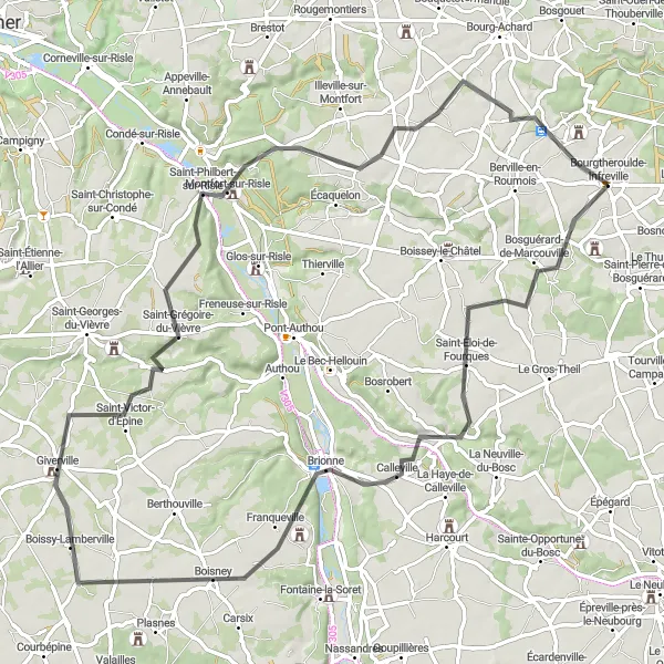 Map miniature of "Bourgtheroulde-Infreville to Saint-Paul-de-Fourques" cycling inspiration in Haute-Normandie, France. Generated by Tarmacs.app cycling route planner
