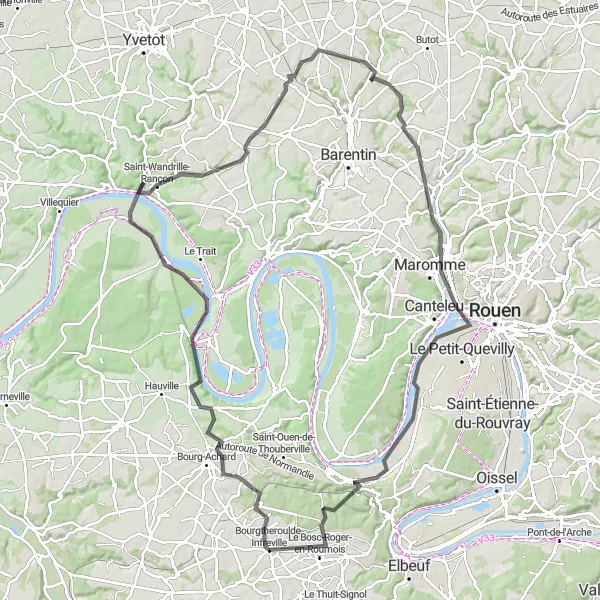 Map miniature of "The Seine River Loop" cycling inspiration in Haute-Normandie, France. Generated by Tarmacs.app cycling route planner