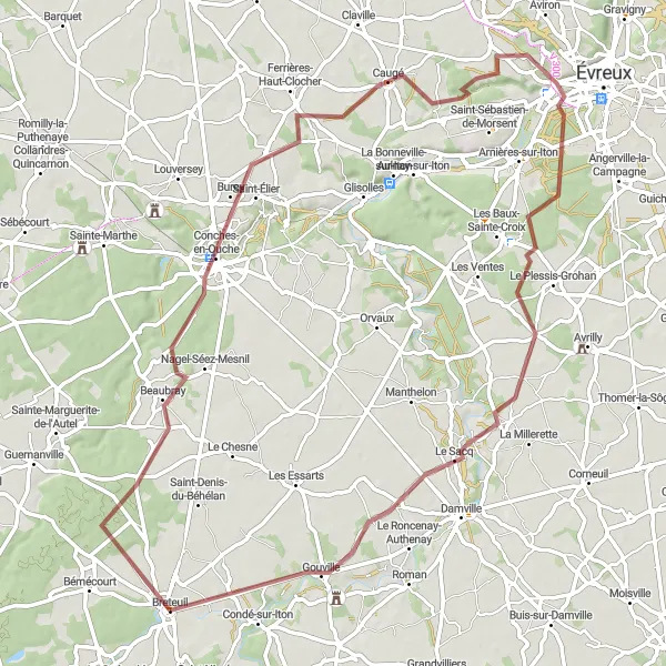 Map miniature of "Gravel Adventure" cycling inspiration in Haute-Normandie, France. Generated by Tarmacs.app cycling route planner