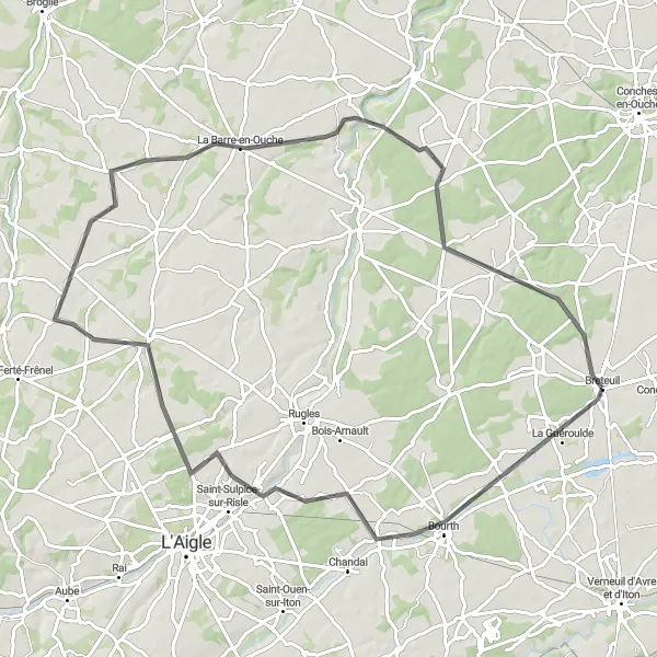 Map miniature of "Breteuil to Guernanville Circuit" cycling inspiration in Haute-Normandie, France. Generated by Tarmacs.app cycling route planner