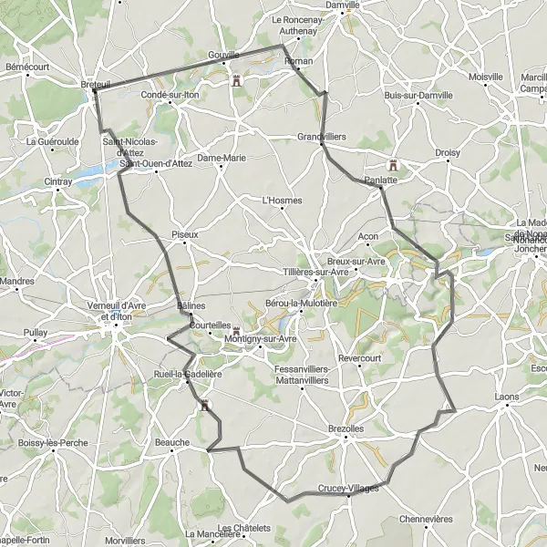 Miniature de la carte de l'inspiration cycliste "Les Routes Pittoresques de Normandie" dans la Haute-Normandie, France. Générée par le planificateur d'itinéraire cycliste Tarmacs.app