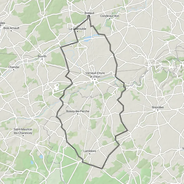 Map miniature of "The Val-de-Roulle Adventure" cycling inspiration in Haute-Normandie, France. Generated by Tarmacs.app cycling route planner