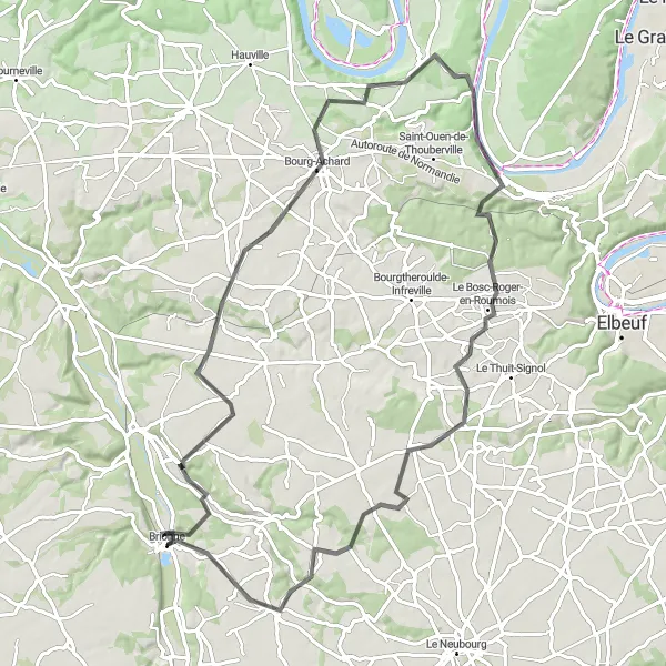 Map miniature of "Bonneville-Aptot Circuit" cycling inspiration in Haute-Normandie, France. Generated by Tarmacs.app cycling route planner