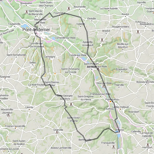 Map miniature of "Hecmanville Loop" cycling inspiration in Haute-Normandie, France. Generated by Tarmacs.app cycling route planner