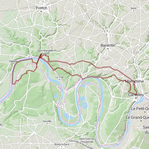 Map miniature of "Hénouville Gravel Adventure" cycling inspiration in Haute-Normandie, France. Generated by Tarmacs.app cycling route planner