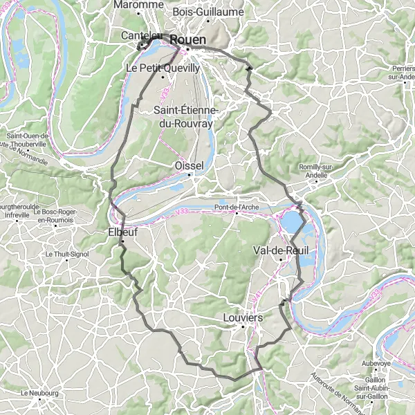 Map miniature of "Rouen Explorer" cycling inspiration in Haute-Normandie, France. Generated by Tarmacs.app cycling route planner