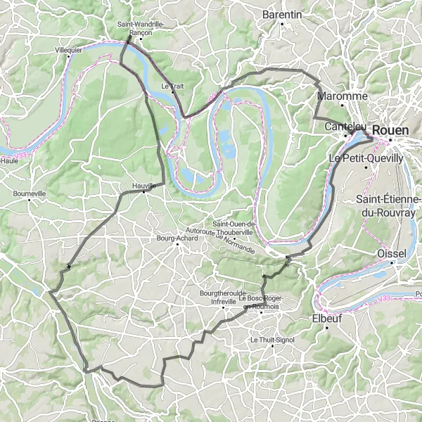 Map miniature of "Canteleu to Le Bosc-Roger-en-Roumois Road Cycling Route" cycling inspiration in Haute-Normandie, France. Generated by Tarmacs.app cycling route planner