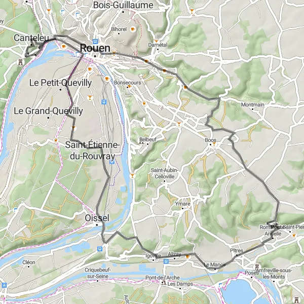 Map miniature of "Canteleu to Mairie Oissel Road Cycling Route" cycling inspiration in Haute-Normandie, France. Generated by Tarmacs.app cycling route planner