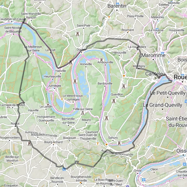 Map miniature of "Seine Valley Scenic Tour" cycling inspiration in Haute-Normandie, France. Generated by Tarmacs.app cycling route planner
