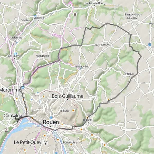 Map miniature of "Canteleu to Mont-Saint-Aignan Loop" cycling inspiration in Haute-Normandie, France. Generated by Tarmacs.app cycling route planner