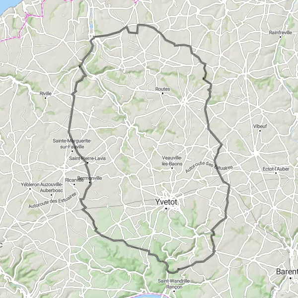 Map miniature of "Cany-Barville to Drosay Cycling Route" cycling inspiration in Haute-Normandie, France. Generated by Tarmacs.app cycling route planner