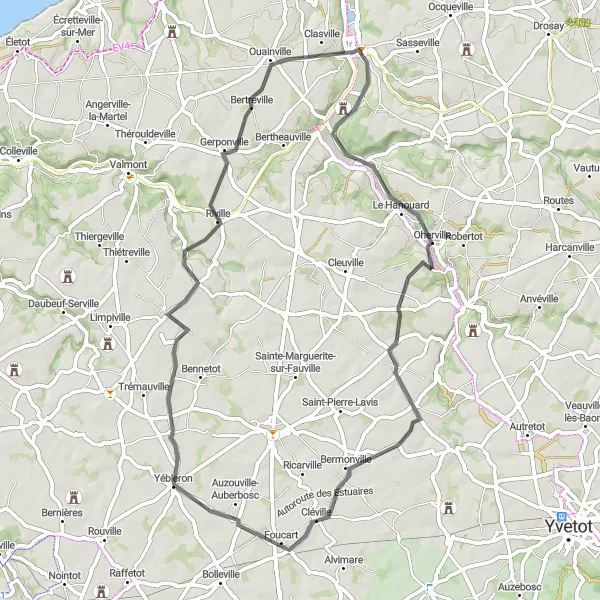 Miniature de la carte de l'inspiration cycliste "Boucle entre Sommesnil et Sorquainville" dans la Haute-Normandie, France. Générée par le planificateur d'itinéraire cycliste Tarmacs.app