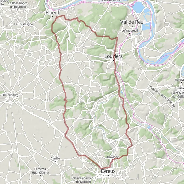 Miniature de la carte de l'inspiration cycliste "Aventure dans l'Eure" dans la Haute-Normandie, France. Générée par le planificateur d'itinéraire cycliste Tarmacs.app