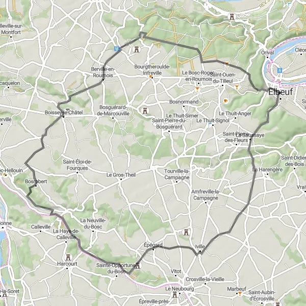 Miniature de la carte de l'inspiration cycliste "Tour de Beauté en Normandie" dans la Haute-Normandie, France. Générée par le planificateur d'itinéraire cycliste Tarmacs.app