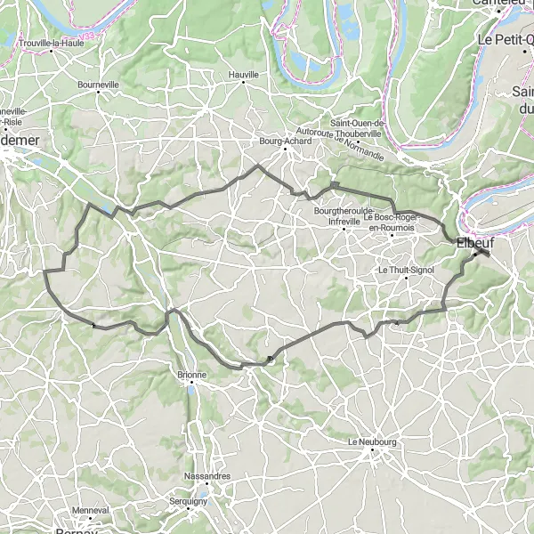Map miniature of "Caudebec-lès-Elbeuf Loop" cycling inspiration in Haute-Normandie, France. Generated by Tarmacs.app cycling route planner
