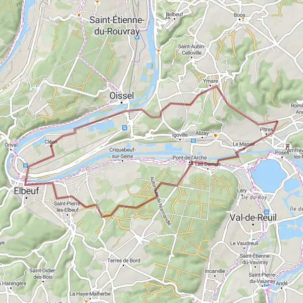 Map miniature of "Gravel Escape to Oissel" cycling inspiration in Haute-Normandie, France. Generated by Tarmacs.app cycling route planner