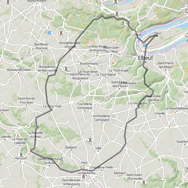 Map miniature of "The Elbeuf Loop" cycling inspiration in Haute-Normandie, France. Generated by Tarmacs.app cycling route planner