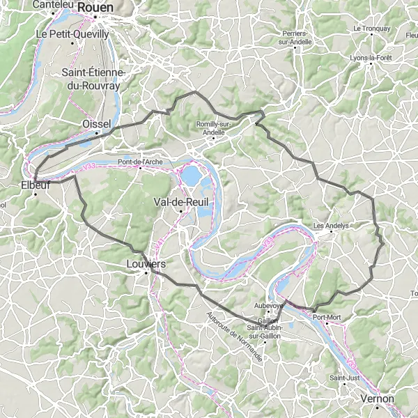 Map miniature of "Historic Ride in Haute-Normandie" cycling inspiration in Haute-Normandie, France. Generated by Tarmacs.app cycling route planner