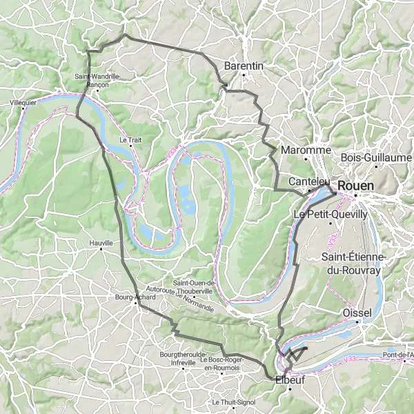 Map miniature of "Riverside Ride in Haute-Normandie" cycling inspiration in Haute-Normandie, France. Generated by Tarmacs.app cycling route planner