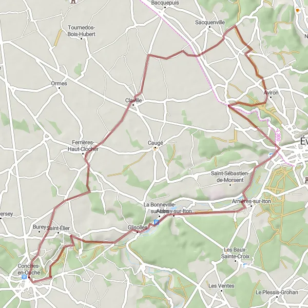 Map miniature of "The Sacquenville Loop - Gravel Adventure" cycling inspiration in Haute-Normandie, France. Generated by Tarmacs.app cycling route planner