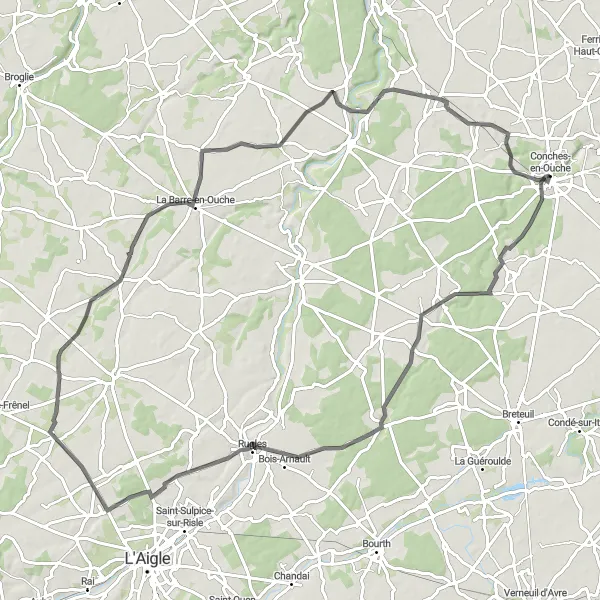 Miniature de la carte de l'inspiration cycliste "Parcours Route de Gisay" dans la Haute-Normandie, France. Générée par le planificateur d'itinéraire cycliste Tarmacs.app
