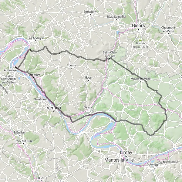 Miniature de la carte de l'inspiration cycliste "Circuit des Peintres" dans la Haute-Normandie, France. Générée par le planificateur d'itinéraire cycliste Tarmacs.app