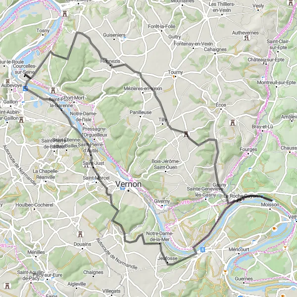 Map miniature of "The Serene Seine" cycling inspiration in Haute-Normandie, France. Generated by Tarmacs.app cycling route planner