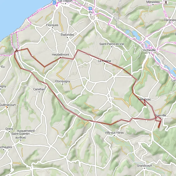 Map miniature of "Gravel Route from Criel-sur-Mer" cycling inspiration in Haute-Normandie, France. Generated by Tarmacs.app cycling route planner