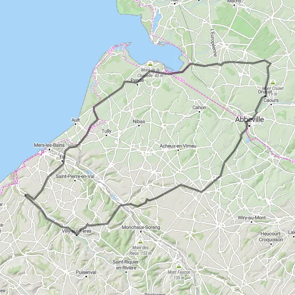 Map miniature of "The Coastal Challenge" cycling inspiration in Haute-Normandie, France. Generated by Tarmacs.app cycling route planner