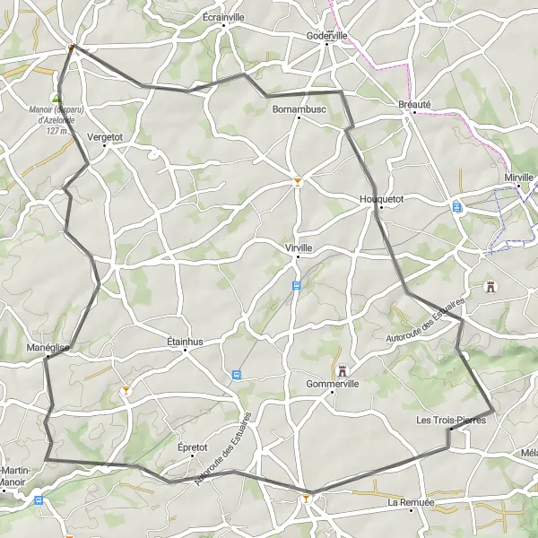 Miniature de la carte de l'inspiration cycliste "Itinéraire panoramique à vélo près de Criquetot-l'Esneval" dans la Haute-Normandie, France. Générée par le planificateur d'itinéraire cycliste Tarmacs.app