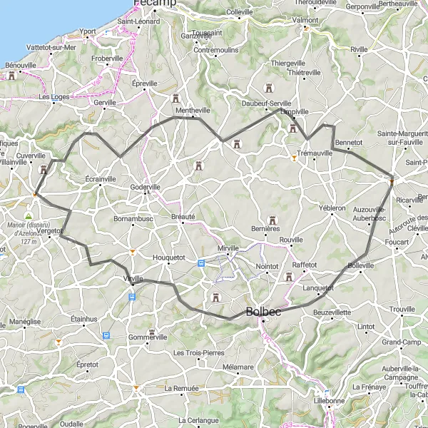 Map miniature of "Les Boucles de Criquetot-l'Esneval" cycling inspiration in Haute-Normandie, France. Generated by Tarmacs.app cycling route planner