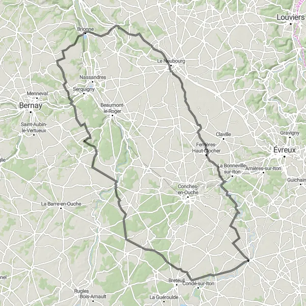 Map miniature of "Picturesque Risle Valley Loop" cycling inspiration in Haute-Normandie, France. Generated by Tarmacs.app cycling route planner