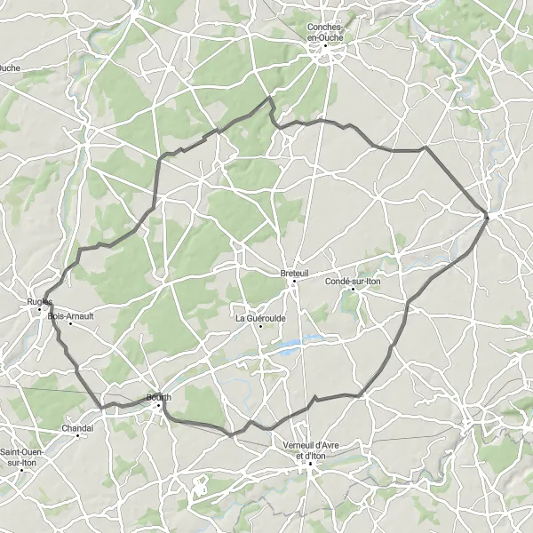 Miniature de la carte de l'inspiration cycliste "Boucle champêtre en Normandie" dans la Haute-Normandie, France. Générée par le planificateur d'itinéraire cycliste Tarmacs.app