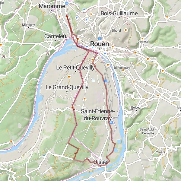 Miniature de la carte de l'inspiration cycliste "Les Chemins de Gravel" dans la Haute-Normandie, France. Générée par le planificateur d'itinéraire cycliste Tarmacs.app