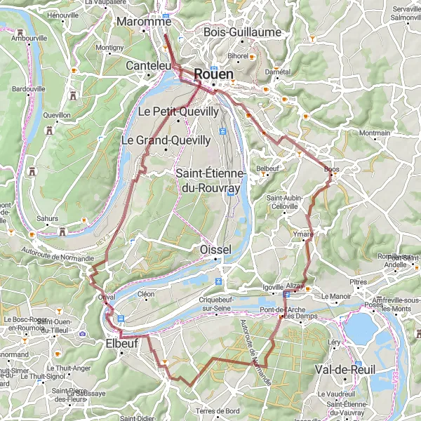 Map miniature of "The Gravel Adventure" cycling inspiration in Haute-Normandie, France. Generated by Tarmacs.app cycling route planner