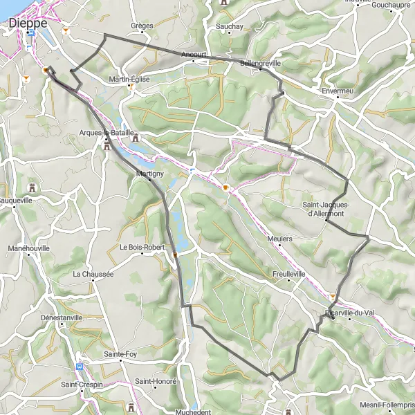 Map miniature of "Explore the Countryside Charm" cycling inspiration in Haute-Normandie, France. Generated by Tarmacs.app cycling route planner