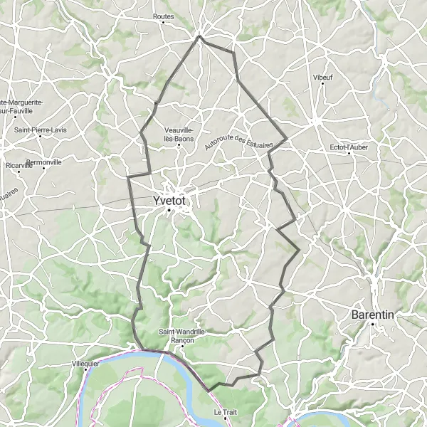 Map miniature of "Ouville Loop" cycling inspiration in Haute-Normandie, France. Generated by Tarmacs.app cycling route planner