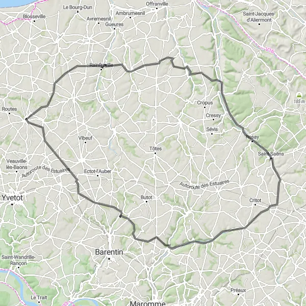 Map miniature of "Scenic Scie Valley Ride" cycling inspiration in Haute-Normandie, France. Generated by Tarmacs.app cycling route planner